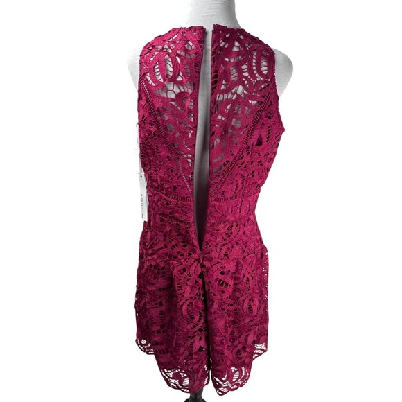 Adelyn Rae Women's Crochet Lace Crewneck Fit & Flare Party Dress Magenta Size L - Picture 9 of 13